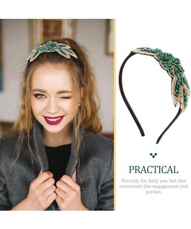 Lurrose Rhinestone Flapper Headband Beads Flower Hair Hoop Vintage Headband for Wedding Tea Party (Green) - Buy Online on GoSupps.com