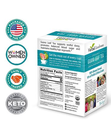 Organic Guava Leaf Tea for Sleep Aid, Metabolism Support, Hair Re-Growth, Skin & Nails - 100% Pure, Kosher, Made in USA - 24 Teabags - Buy Online on GoSupps.com