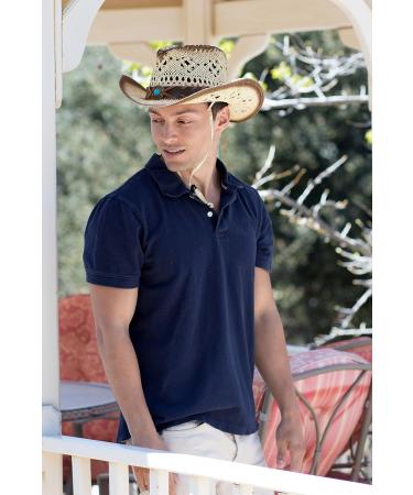 Livingston Men & Women's Woven Straw Cowboy Hat with Hat Band - Blue Bead Beige - Buy Online on GoSupps.com