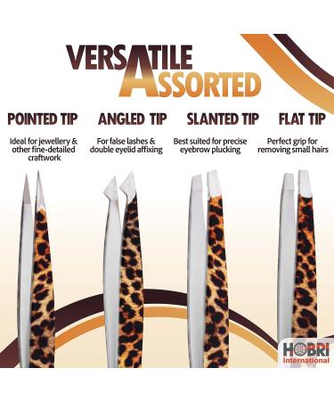 Professional Stainless Steel Eyebrow Tweezers Set - 4 Pieces with Travel Case | Leopard Style - Beauty and Personal Care Tool - Buy Online on GoSupps.com