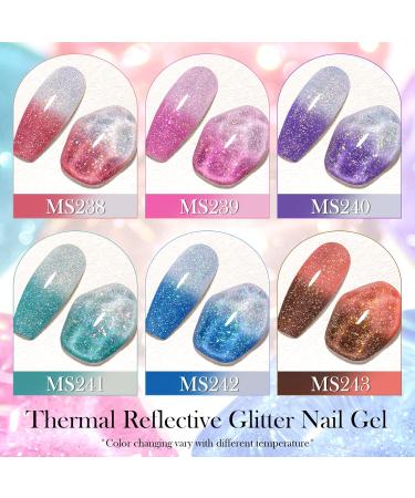MSRUIOO Reflective Glitter Color Changing Gel Nail Polish Temperature Color Change Glitter Gel Polish Reflective Gel Nail Polish Diamond Glitter Pink Purple Blue Color Changing Nail Polish 2 Colors Changing Gel Nail Polish - Buy Online on GoSupps.com