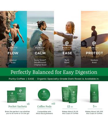 Purity Coffee Ease Dark Roast Low Acid Organic Single-Serve Packets - 5 ct Box | USDA Certified, Third-Party Tested for Mold, Mycotoxins, and Pesticides - Buy Online on GoSupps.com