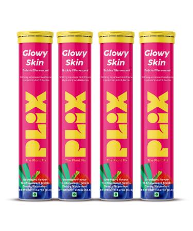 PLIX Glowy Skin 500mg Glutathione Supplement with Hyaluronic Acid Vitamin C E & Berries | 60 Effervescent Tablets Strawberry Flavor 60 Tablets (Pack of 4)