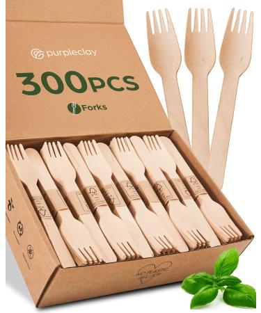 Wooden Disposable Forks - 300 Piece Wood Compostable Forks - Eco-Friendly Biodegradable Utensils for Party - Free From Plastic Cutlery Set - Disposable Cutlery Fork for Eating - Compostable Utensils