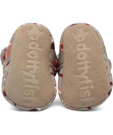 Dotty Fish Cotton Baby Booties with Suede Sole, Warm Fleece Lining | Non-Slip Pram Shoes for Boys, Girls, Unisex | Winter First Shoes 0-6 Months Brown Woodland Animals - Buy Online on GoSupps.com