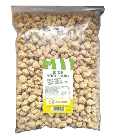Organic soy cubes / chunks 1000g - meat substitute - guaranteed gluten -free - rawware + production: Europe - High protein content - by Zimmermann Sportskahlung