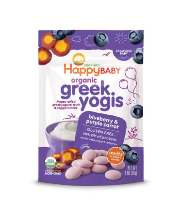 Happy Baby Organics Greek Yogis Freeze Dried Yogurt & Fruit Snacks Blueberry & Purple Carrot Packaging May Vary 1 Oz