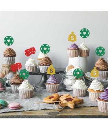 INNORU Gambling Chips Dollar Cupcake Toppers Money Casino Night Las Vegas Casino Theme Birthday Dollar Bill Poker Game Party Decorations Supplies Pack of 24 Glitter - Buy Online on GoSupps.com