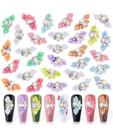 30Pcs 3D Flower Nail Charms Rhinestone for Acrylic Nail Decorations  Kalolary 30pcs Acrylic Flower Nail Gems Nail Rhinestones with Nail Pearls Crystal  Nail Art Stud Accessories Women Nail Supplies-B 10 colors