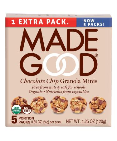 MadeGood Chocolate Chip Granola Minis, 6 Boxes; Delicious and Wholesome Bite-Sized Treats Made with Organic and Allergy Friendly Ingredients Perfect for School Snacks and Lunches