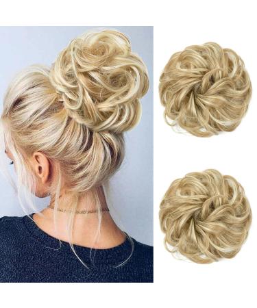 Jjstar 2 piece of hair part with rubber band dutt hair part lured hair tie with hair updos hair extension messy bun hair parts for women girls ponytail dark blonde & beach blonde