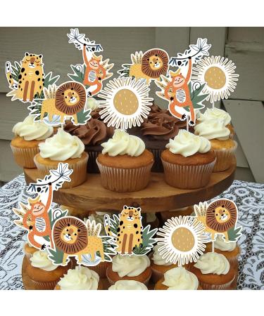 24pcs Jungle Safari Animal Cupcake Toppers Boho Wild Animal Cupcake Picks Decoration Retro Jungle Safari Boho Theme Baby Shower Birthday Party Supplies - Buy Online on GoSupps.com