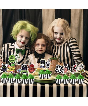 25Pcs Horror Movie Theme Party Cake&Cupcake Toppers Halloween Beattlejuice Party Decoration for Birthday Party Supplies - Buy Online on GoSupps.com