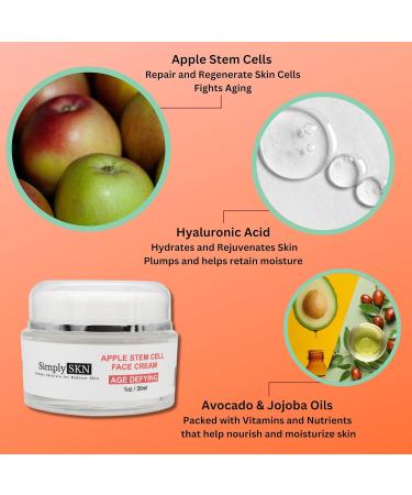 Simply SKN Age Defying Apple Stem Cell Face Cream to Renew and Revitalize Skin - Targets Wrinkles and Fine Lines - Anti-Aging Day and Night Facial Moisturizer for Women and Men - 1.0 oz - Buy Online on GoSupps.com