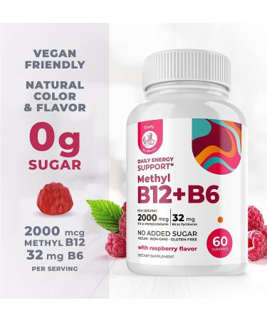 Dr. Moritz Vitamin B6 B12 Gummies - Sugar-Free Vegan Formula with 2000mcg Methyl B-12 and 32mg B-6 - Raspberry Flavor Chewable Vitamina for Adults & Kids - Buy Online on GoSupps.com