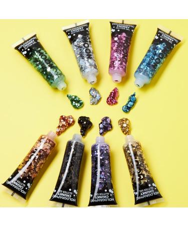 Holographic Chunky Black Glitter Gel by Moon Glitter - 12ml - for Face, Body, Hair, Nails - Cosmetic Festival Glitter Face Paint - Buy Online on GoSupps.com