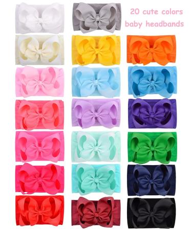 Shop 20-Piece Baby Headband Set | Stretchy Hair Bands with 6-Inch Big Bows for Newborns Toddlers & Kids Multi-Colored Options Available - Buy Online on GoSupps.com