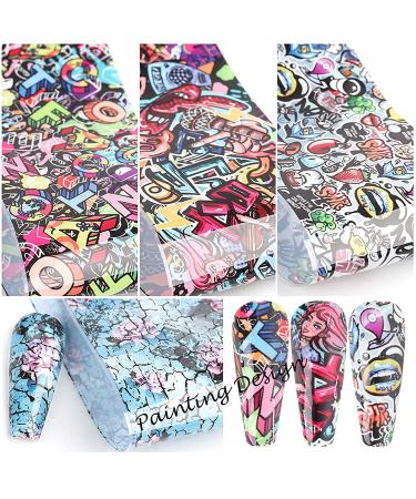 Graffiti Nail Art Foil Stickers - Holographic Transfer Decals for Women & Girls - Buy Online on GoSupps.com