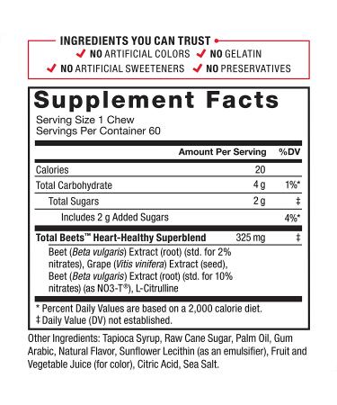 Force Factor Total Beets Energy Chews - Acai Berry Antioxidants, 325mg, 60 Count - Buy Online on GoSupps.com