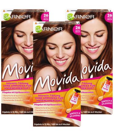 Garnier Tint Movida Care Cream Intensive Tint Hair Color 26 Golden Brown Pack of 3 Golden Brown 1 piece (Pack of 3)