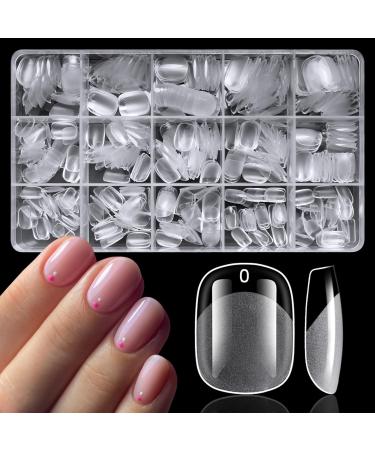 LoveOurHome 420pc Squoval Fake Nails Short Gel x Nail Tips XS Round Square Press on Nails Clear Square Nail Tips Full Cover Short False Artificial Fake Fingernail for Gel x Extension Acrylic Nails Short Squoval