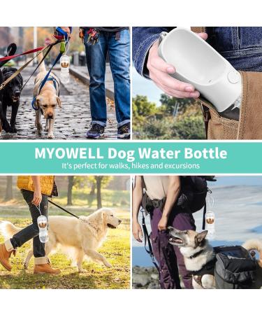 Myowell Portable Dog Drinking Bottle - 350ml Water Bottle with 100g Food Cup for Small & Large Dogs | Leak-Proof & Travel-Friendly (White) - Buy Online on GoSupps.com