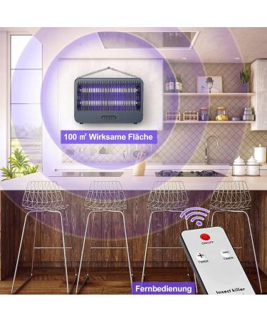 High-Power Electric Insect Destroyer | Double-Sided Fly Trap with Remote Control | 4000V Mosquito Trap for Kitchen Bedroom & Office (Gray) - Effective 100 m Coverage - Buy Online on GoSupps.com