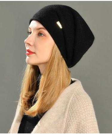 Jaxmonoy Cashmere Slouchy Knit Beanie Hat for Women - Winter Soft Warm Black Skull Cap - Buy Online on GoSupps.com