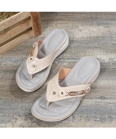 Comfortable Women's Vintage Platform Wedge Sandals - Beige, Size 5.5 | Orthopedic Arch Support & Lightweight Casual Slip-On Sandals - Buy Online on GoSupps.com