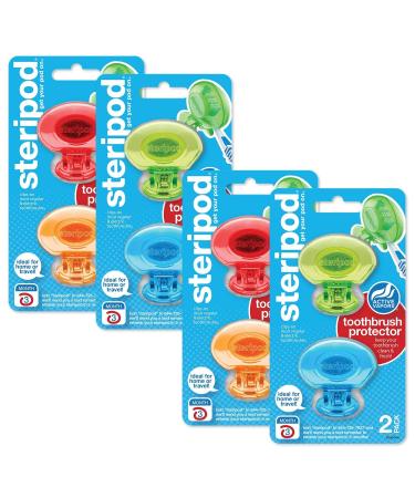 Steripod Clip-On Toothbrush Protector, Multicolor, 8 Count Exclusive Multicolor
