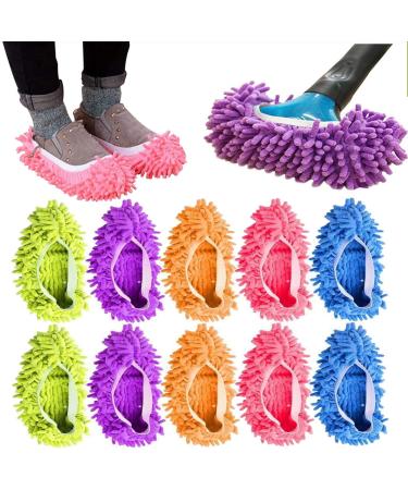 10Pcs Mop Slippers for Floor Cleaning Washable Shoes Cover Soft Microfiber Dust Mops Mop Socks Reusable for Women Men Kids Foot Dust Hair Cleaners Sweeping House Office Bathroom Kitchen