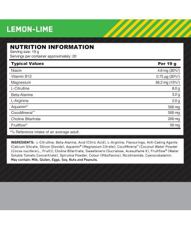 Optimum Nutrition ON Platinum PUMP Caffeine-Free Intense Pre-Workout Supplement with Fruitflow Beta-Alanine L-Arginine L-Citrulline Lemon Flavor - Lime 20 Servings 380 g - Buy Online on GoSupps.com