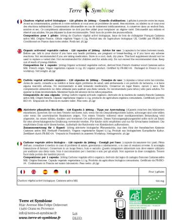 Organic Activated Vegetable Charcoal - Active - 120 Capsules of 330mg - French Chestnut Wood - Buy Online on GoSupps.com