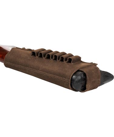 BRONZEDOG Adjustable Leather Buttstock Cartridge Holder for Rifles - 12/16 Gauge, .30-30, .308 Caliber - Hunting Ammo Pouch Bag - Right Handed Shotgun Shell Holder - Brown - Buy Online on GoSupps.com