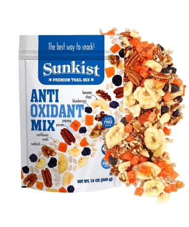 Sunkist® Antioxidant Trail Mix - Fruit, Nut and Seeds, Low Sodium, Gluten Free Snack with Papaya, Banana Chips, Pecans, Walnuts, Blueberries, Sunflower Seeds | Premium Quality | 13 oz Resealable Bag