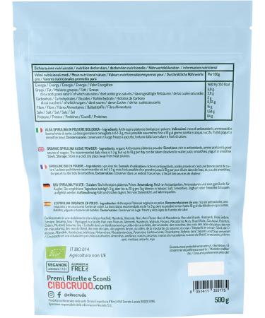 Organic Spirulina Powder - 500 g. Vegan Spirulina Powder for Drinks Smoothies or Recipes. Rich in Vitamins Proteins and Calcium. Organic Spirulina Powder. - Buy Online on GoSupps.com