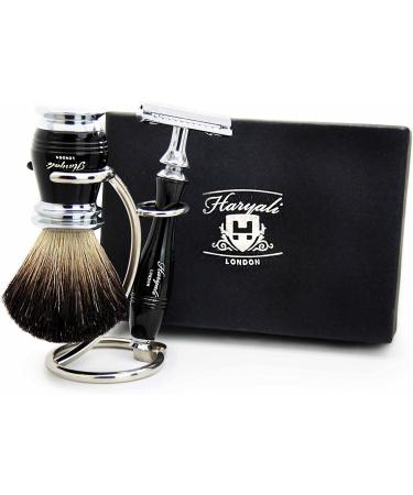 5-Piece Black Shaving Set - Badger Hair Brush Razor Options Holder & Soap - Perfect Gift for Men - Buy Online on GoSupps.com