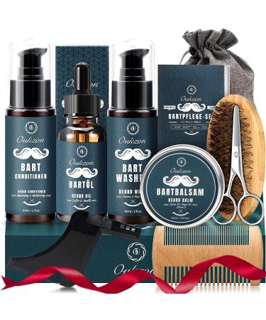 Beard Grooming Kit for Men 10 in 1 Beard Trimming Gift Set with Beard Shampoo Beard Conditioner Beard Oil Balm Beard Comb Brush Scissors Beard Shaper and Storage Bag -Mens Beard Growth Care Set