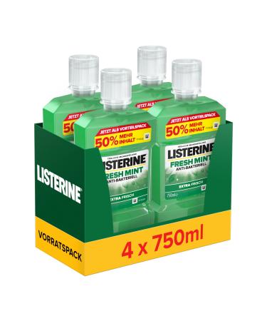 Listerine LISTERINE Fresh Mint (4 x 750 ml) antibacterial mouthwash with essential oils for fresh breath the mouthwash effectively reduces plaque and bad breath.
