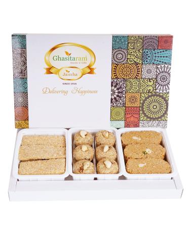 Ghasitaram Gifts Lohri Gifts Assortment of Gud Til Gachak Khasta Gachak and Mawa Til Laddoo 600 GMS