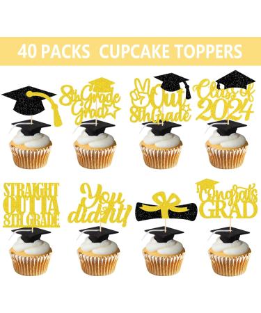 8th Grade Grad Cupcake Toppers Gold Glitter 8th Grade Graduation Party Decorations 2023 Boy Girl Kids Eighth Grade Graduation Party Decorations Supplies - Buy Online on GoSupps.com