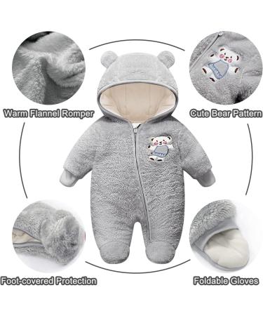 Vine Baby Hooded Fleece Romper Snowsuit - Grey, 3-6 Months | Infant Footed Jumpsuit Outfit - Buy Online on GoSupps.com