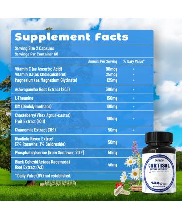Puouoo 11-in-1 Cortisol Supplement for Women and Men Cortisol Reducer and Detox with Magnesium Ashwagandha & L-Theanine for Mood Focus Sleep Support 120 Capsules - Buy Online on GoSupps.com