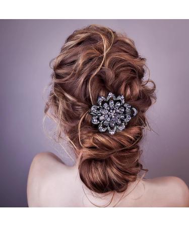 Crystal Flower Rhinestone Hair Claw Clips Set - Mother's Day Bling Wedding Barrettes for Thick Long Hair - 3Pcs - Buy Online on GoSupps.com