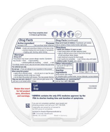 Abreva Docosanol 10% Cream Cold Sore Treatment - 0.07 Oz - Buy Online on GoSupps.com