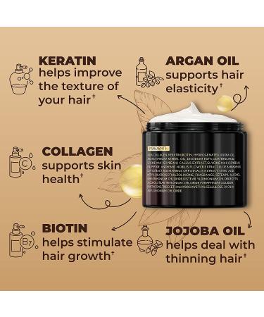 Collagen Biotin Argan Oil Hair Mask for Dry, Damaged Hair - Repair Damage, Reduce Breakage, and Hydrate Split Ends - Buy Online on GoSupps.com