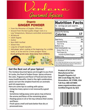 Organic Verdana Ginger Root Powder 1 Lb - USDA Kosher & Non-GMO - Fine Ground, High Purity, Gluten-Free, Keto Friendly - Buy Online on GoSupps.com