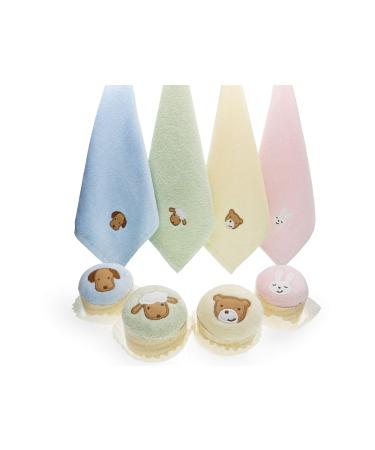Colorful Kids Washcloth 100% Cotton Set of 4  Suitable for Kids Hand and Face Wash  Bathroom/Kitchen Decoration Gift Set for Boys and Girls 13 x 13.8 inch (Pink  Blue  Green  Yellow) Yellow blue green pink