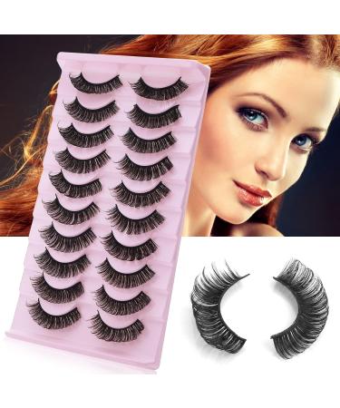 Sibba 10 Pairs False Eyelashes Russian Strip Lashes Fluffy Wispy Fake Eyelashes Natural Growth Long Strip Curly Handmade Faux Reusable Eyelashes (Style B) - Buy Online on GoSupps.com