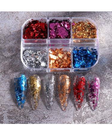 6 Grids Gold Gel Polish Sparkly Mirror Nail Foils Luxury Nail Sequins Nail Glitter Flakes - Buy Online on GoSupps.com